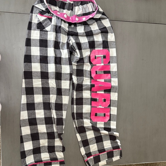 Kids Black and White Checkered Pajama Pants with Pink Trim - Picture 1 of 1